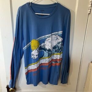 City Streets California Surf Wave Graphic Long Sleeve Shirt Blue Medium